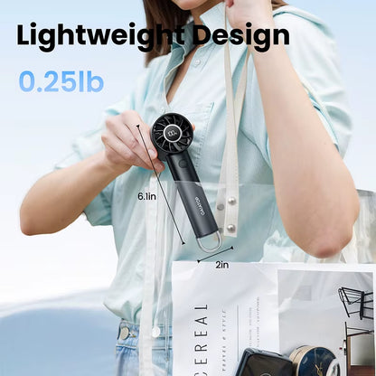 Portable Mini Fan, Handheld Fan with LED Display & Flashlight, 3 Speeds 2000Mah USB Rechargeable Battery Fan